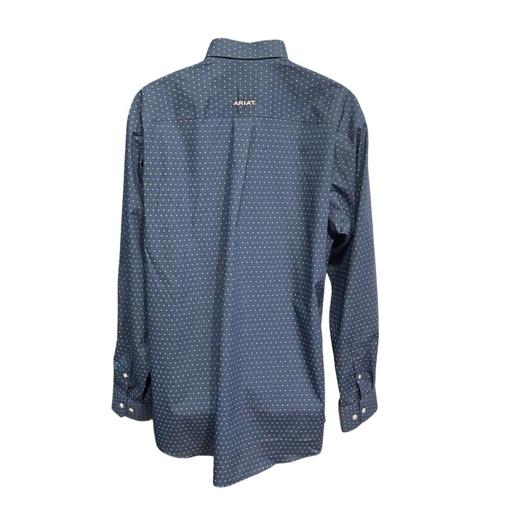 Ariat Long Sleeve Fitted Button Up Dress Shirt 100% Cotton Blue Pattern Mens XL - Picture 7 of 13
